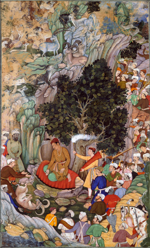 Akbar ordering the slaughter to cease in 1578, c.1595 (gouache on paper)