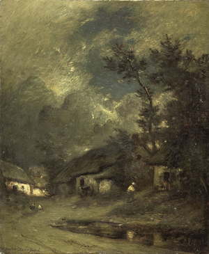 A Village by Night, 1840 (oil on canvas)