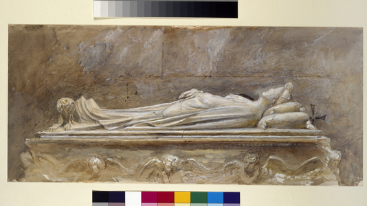 The Tomb of Ilaria del Caretto in the Duomo, Lucca, 10 August - 26 September 1874 (watercolour and bodycolour over graphite on paper, some lines ruled)