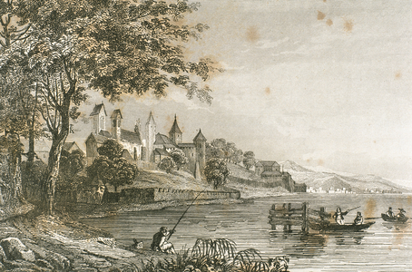 Rapperswil - Lake Zurich, Switzerland, engraving by Rouargue, 1838 (engraving)