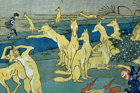 Comic Foxes Practicing Shape-changing (Dōke kitsume henge no keiko), c.1842