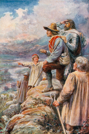 The Pilgrims on the Delectable Mountains (colour litho)