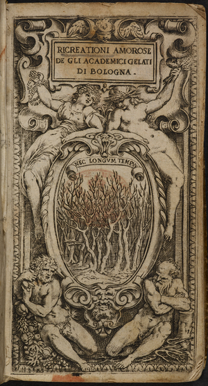 Title page of 'Ricreationi amorose de gli Academici Gelati di Bologna'