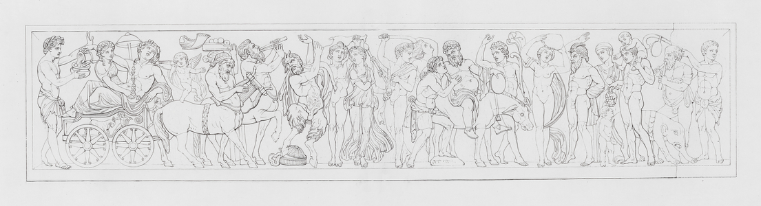 Bacchanalian procession, ancient Roman marble relief (engraving)