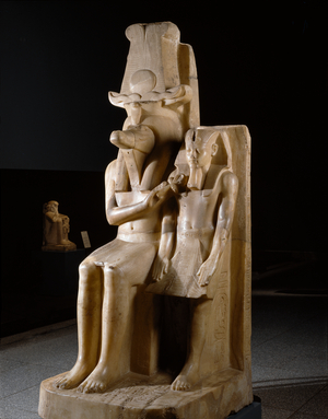 Amenhotep III - Amenophis III and the Sobek god, Dahamsha, Luxor, Egypt, XVIII Dynasty (sculpture)