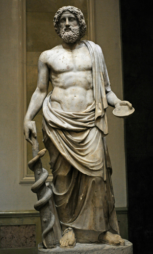 Asclepius, god of healing. Marble. Roman work, 2nd century AD. After the Greek original of the 5th century BC.