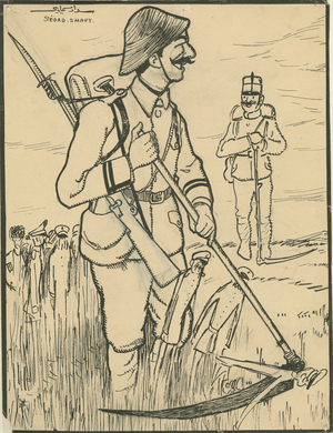 Turkish soldier with Austro-Hungarian ally (litho)