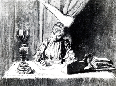 A young woman writing a letter