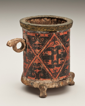 Lacquer cup with handle, 300 BCE - 200 BCE (lacquer on bamboo, red, black painted decoration)