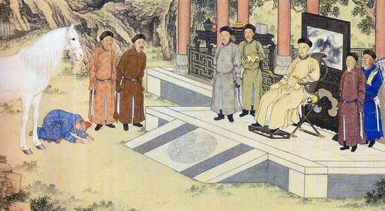 China: Kirghiz presenting tribute horses to the Qianlong Emperor by Lang Shining (Giuseppe  Castiglione), Qing court painter