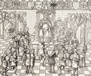 Pope Urban II presiding over the Council of Clermont in 1095, from 'Military and Religious Life in the Middle Ages' by Paul Lacroix, published London c.1880 (litho)