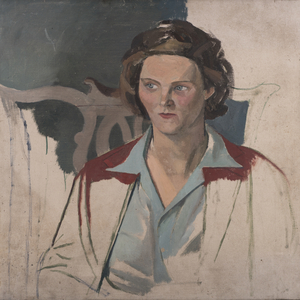 The Artist's sister-in-law, Jill, seated in a Chippendale style chair, c.1938 (oil on canvas)