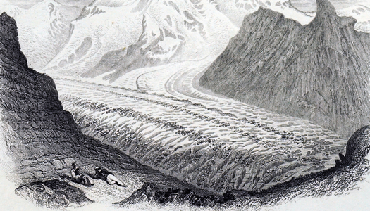 Engraving depicting the upper part of the Zermatt glacier, 19th century