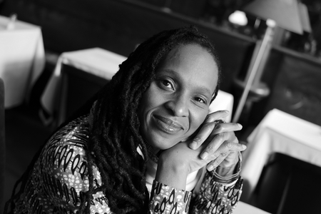 Portrait of Chika Unigwe, 2022 (b/w photo)