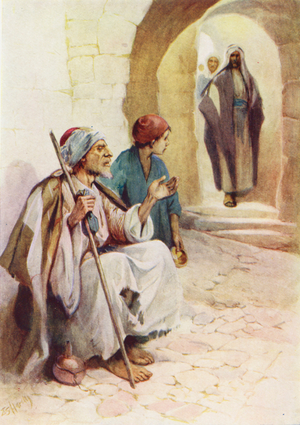 The Man born blind (colour litho)