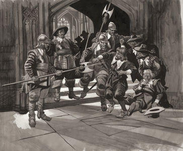 Colonel Pride refusing entrance of certain members of the House of Commons (gouache on paper)