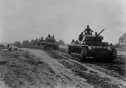 German Panzer III at the tank battle of Kursk, 1943 (b/w photo)
