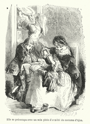 Elle se preoccupa avec un soin plein d'anxiete du costume d'Ajax (engraving)