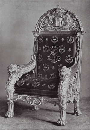 Buckingham Palace: Carved and Gilt Throne (b/w photo)