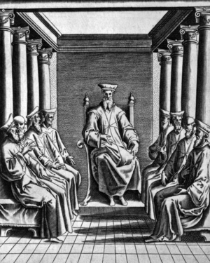 Meeting of members of Knights Hospitaller, 17th century, engraving