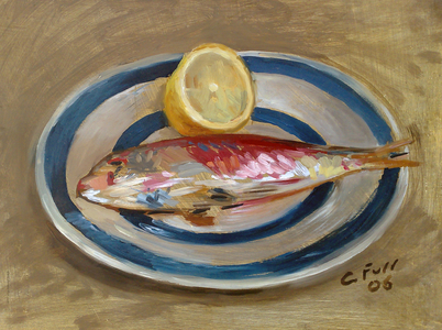 Red Mullet and Lemon, 2006 (oil on wood)