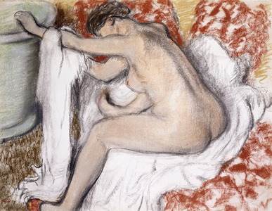 After the Bath (Woman Drying Herself); La Sortie du Bain (Femme S'Essuyant), c.1885 (pastel over monotype on paper)