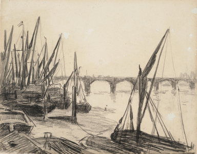 The Thames at Vauxhall Bridge, 1892 (charcoal on wove paper)