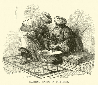 Washing hands in the East (engraving)