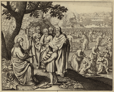Jesus Christ feeding the five thousand (engraving)