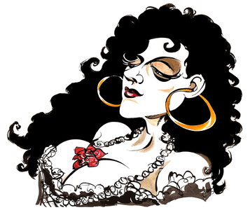 Tatiana Troyanos - colour caricature as 'Carmen' from the 1875 opera by Georges Bizet (French composer, 1838-75)