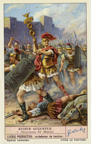 Octavian at the Battle of Mutina (Modena), Italy, 43 BC (chromolitho)