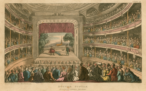 Dr Syntax at Covent Garden Theatre, London (coloured engraving)