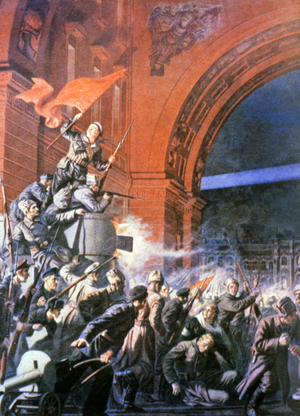 Street fights during the October Revolution, Russia, c.1920 (illustration)