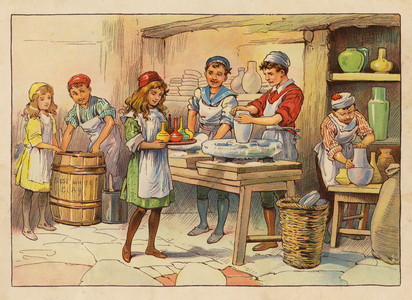 Little Workers: The Potters (colour litho)