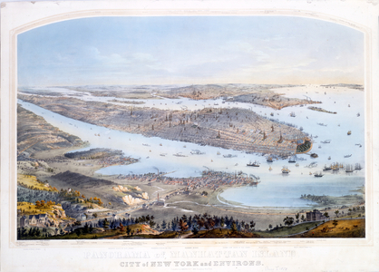 Panorama of Manhattan Island, City of New York and Environs, 1852 (hand-colored litho with tint border)