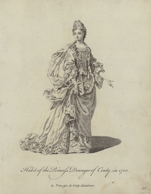 Habit of the Princess Dowager of Conty in 1700 (engraving)