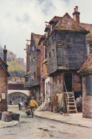 Fishermen's Quarter, Folkestone (colour litho)