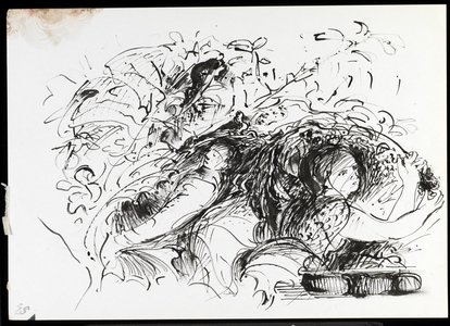 Boy and Girl in a Garden (ink on paper)