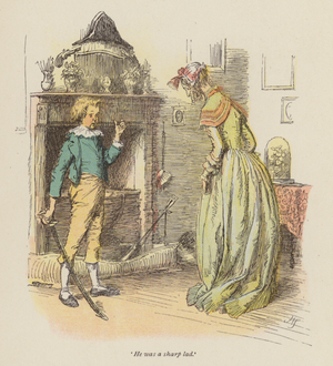 Illustration for Cranford by Mrs Gaskell (coloured engraving)