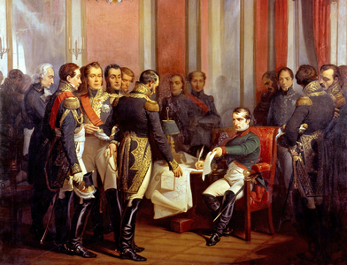 Abdication of French emperor Napoleon 1st on april 6, 1814, 1843 (oil on canvas)