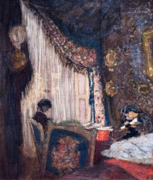 Madame Hessel and Madame Aron sewing in the salon at Ormesson, circa 1902 (oil on canvas)