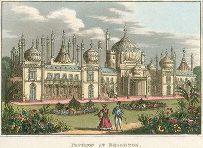 General view of the Royal Pavilion in Brighton (coloured engraving)