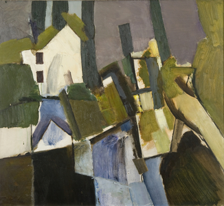 Houses in a Wood, early 1970s (oil on card)