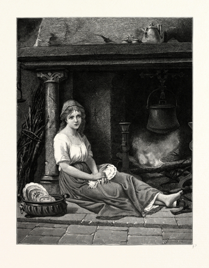 Cinderella in the Corner. After Bertrand. Cinderella, or the Little Glass Slipper, Cendrillon, Ou La Petite Pantoufle De Verre,Cenerentola,Aschenputtel,  is a Folk Tale Embodying a Myth-Element of Unjust Oppression/Triumphant Reward.