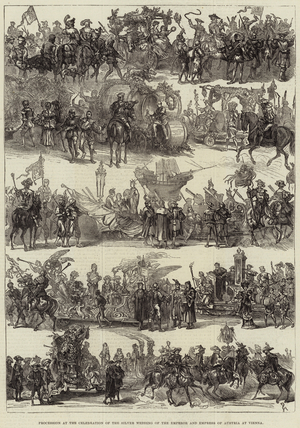 Procession at the Celebration of the Silver Wedding of the Emperor and Empress of Austria at Vienna (engraving)