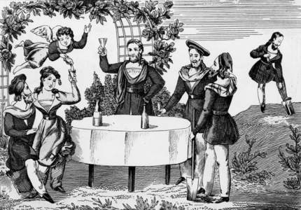 Meetin of members of Saint-Simonianism, engraving, 19th century