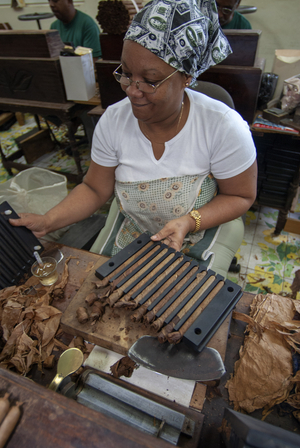 Graycliff cigar factory, Nassau, New Providence Island, Bahamas, Caribbean. Rolling cigars at Graycliff Cigar Company, 2019 (photo)
