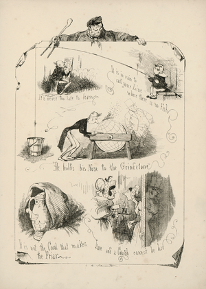 Page from Proverbs with Pictures by Charles H Bennett, 1859 (engraving)