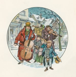 Victorian Christmas scene (gouache on paper)