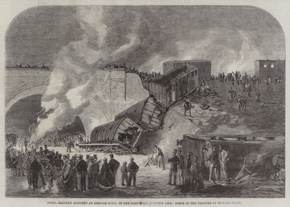 Fatal Railway Accident at Kentish-Town, on the Hampstead Junction Line, Scene of the Disaster on Monday Night (engraving)